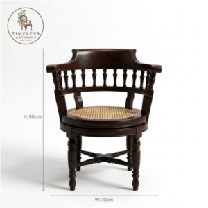 Royal Handcrafted Solid Mahogany Revolving Chair with Natural Cane Seat
