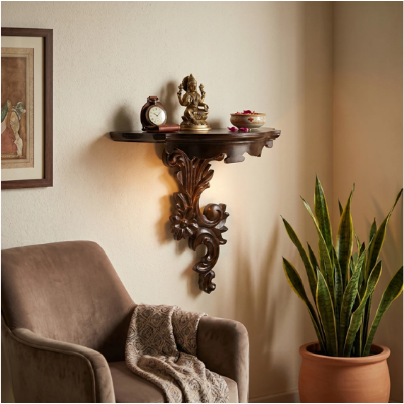 Royal Handcrafted Antique Wooden Wall Corbel & Floating Console Shelf - Image 3