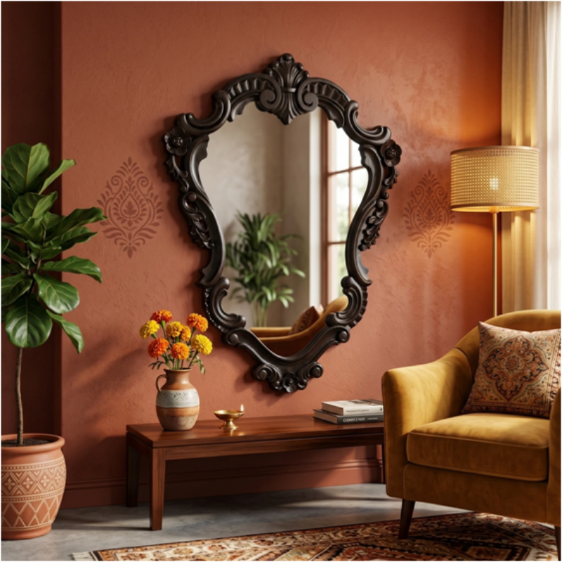 Royal Handcrafted Antique Wooden Frame Wall Mirror - Image 3