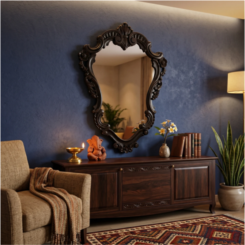 Royal Handcrafted Antique Wooden Frame Wall Mirror - Image 4