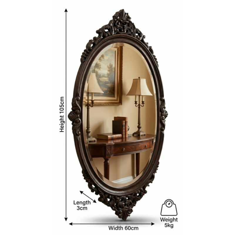 Royal Handcrafted Antique Wooden Oval Wall Mirror - Image 2
