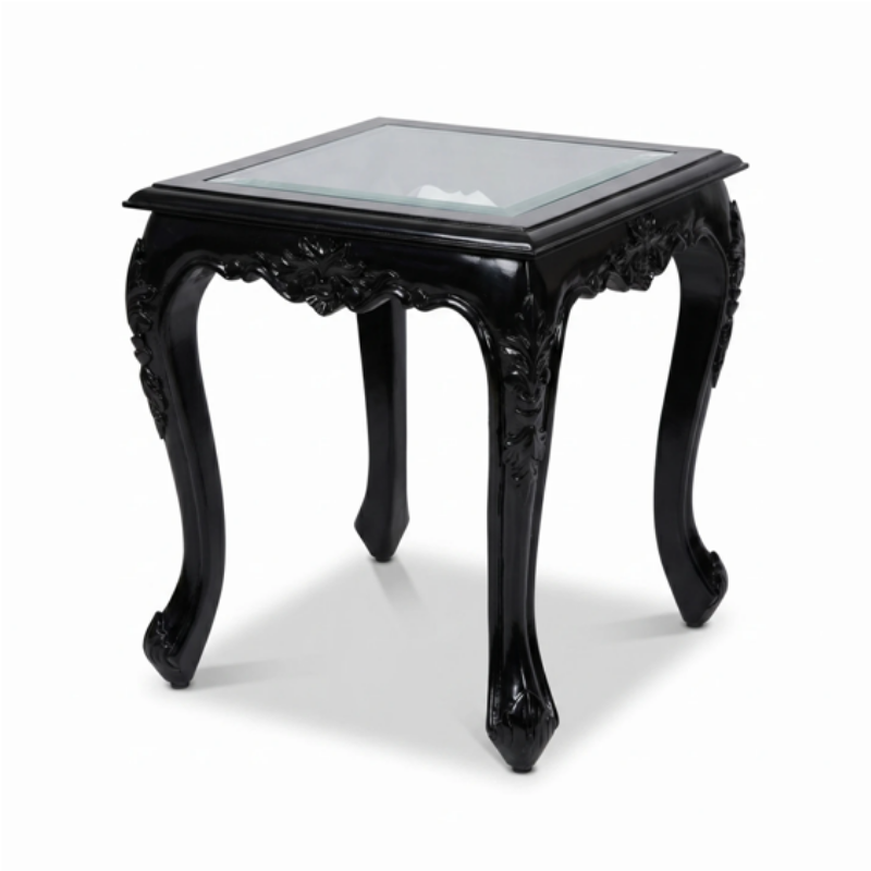 Royal Handcrafted Antique Wooden End Table with Glass Top