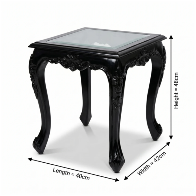 Royal Handcrafted Antique Wooden End Table with Glass Top - Image 2