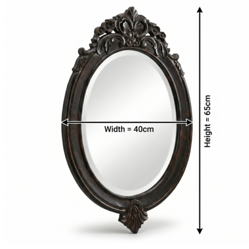 Royal Handcrafted Compact Oval Antique Wooden Wall Mirror - Image 2