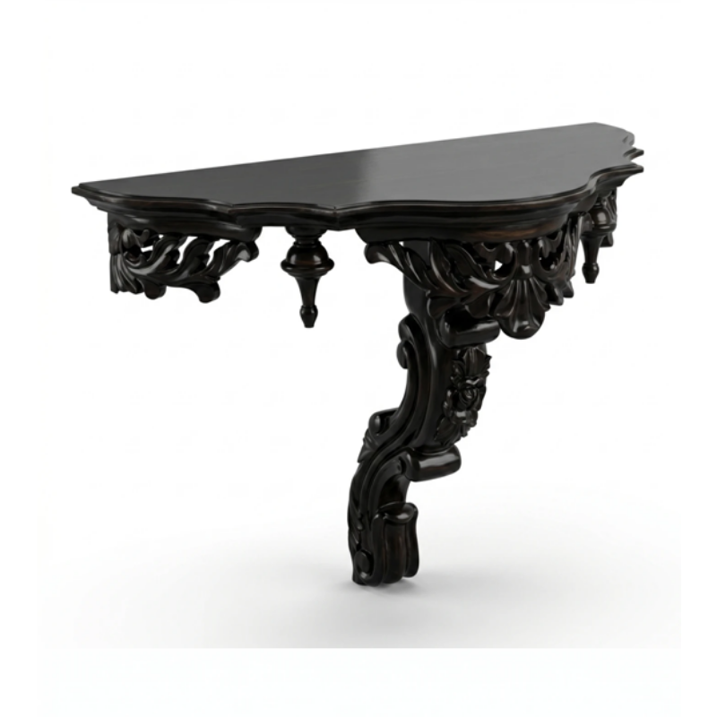 Handcrafted Solid Wood Ornate Wall-Mounted Console Table