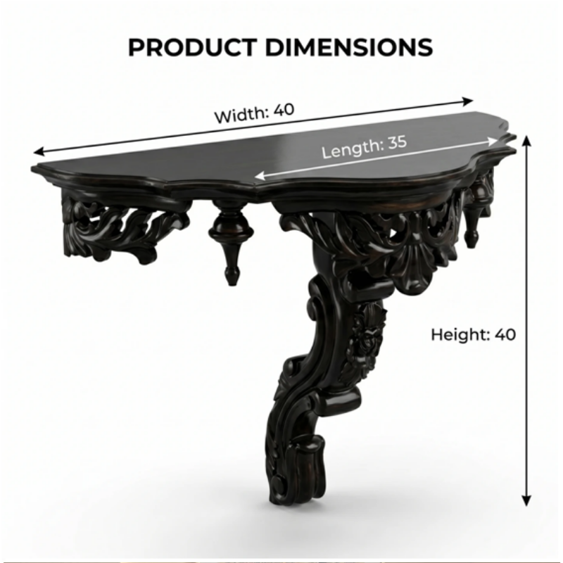Handcrafted Solid Wood Ornate Wall-Mounted Console Table - Image 2