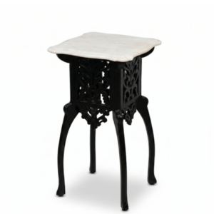 Royal Handcrafted Tall Antique Wooden Side Table with Natural Marble Top & Jali Work
