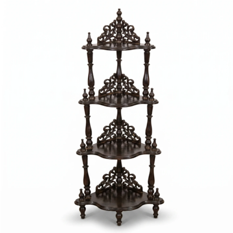 Royal Handcrafted Solid Wood 4-Tier Antique Corner Display Shelf