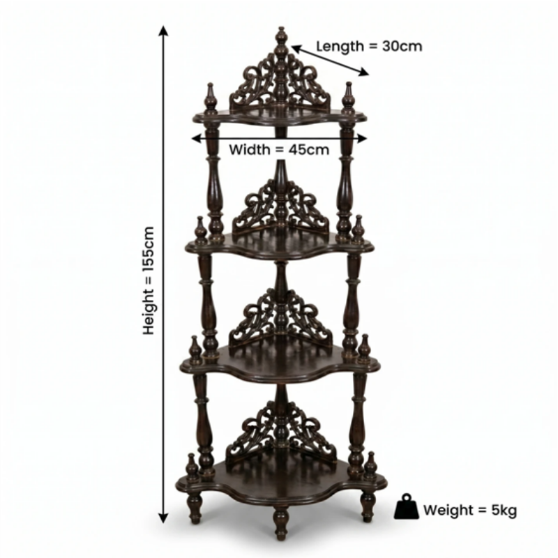 Royal Handcrafted Solid Wood 4-Tier Antique Corner Display Shelf - Image 2
