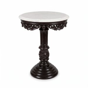 Vintage Hand-Carved Round Wooden Side Table (16")